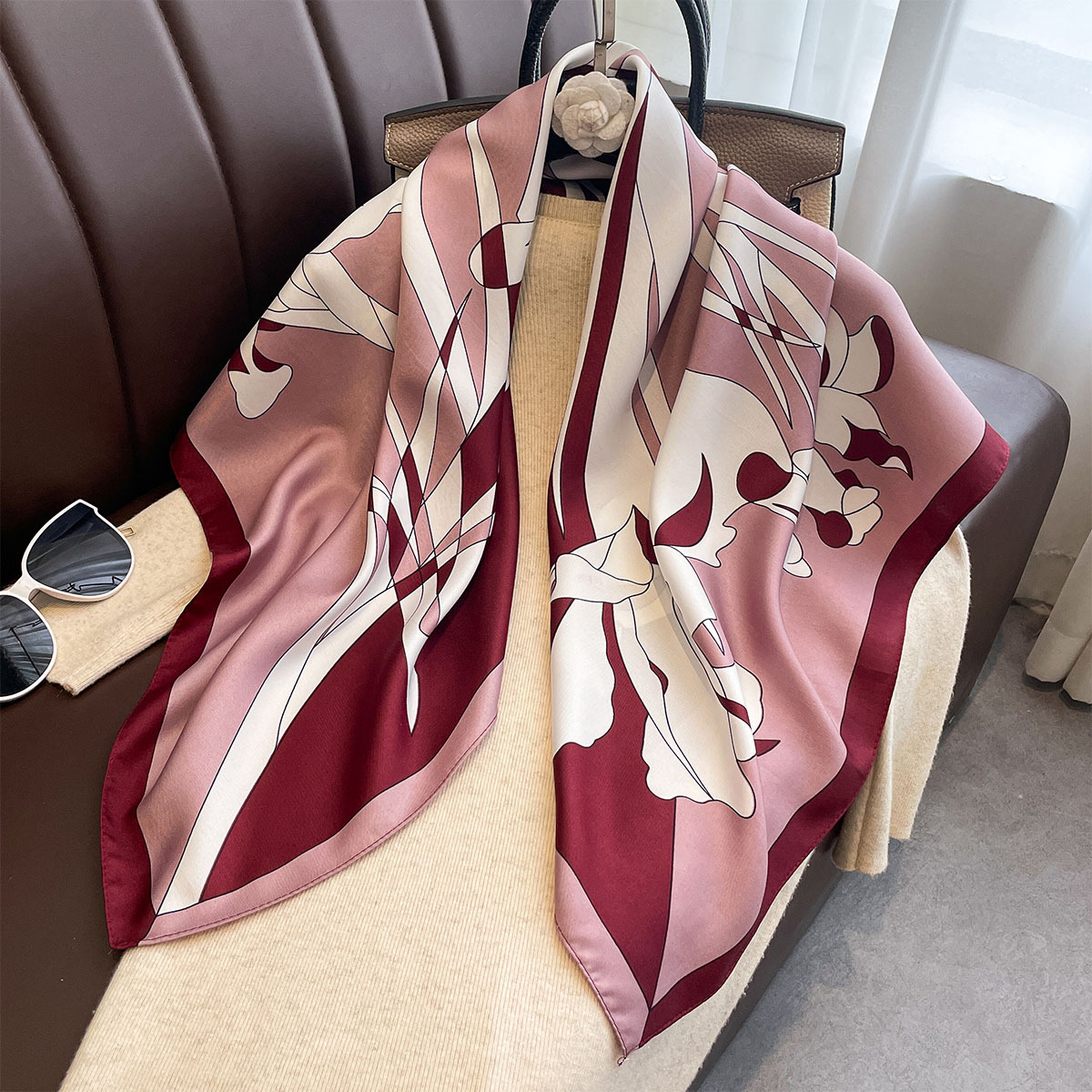 Ascot Neck Scarf - Bufanda cuadrada de lujo de 90x90Cm,